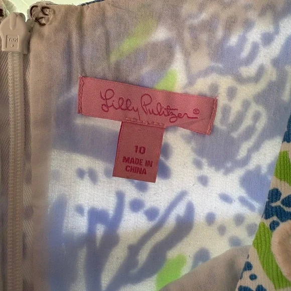 Lilly Pulitzer Shift Dress Size 10 – Blue Green Floral Print Lace Trim - Picture 2 of 4